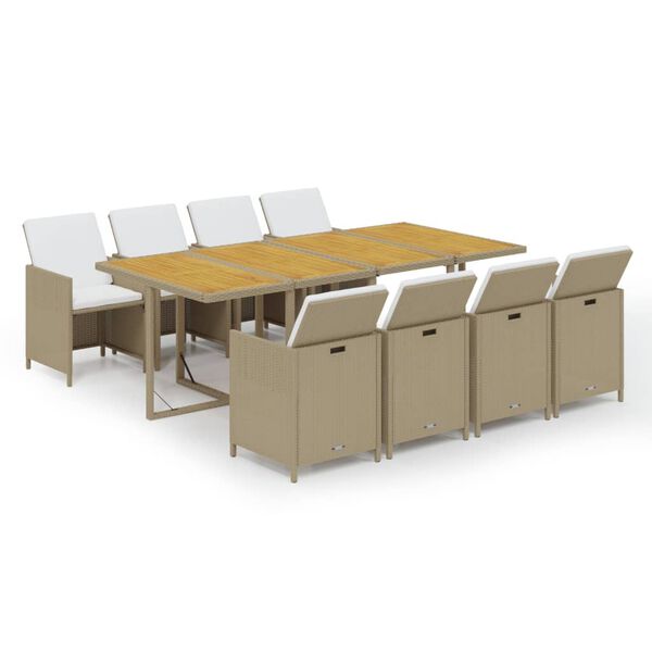 vidaXL Ensemble &agrave; manger de jardin et coussins 9 pcs Poly rotin Beige