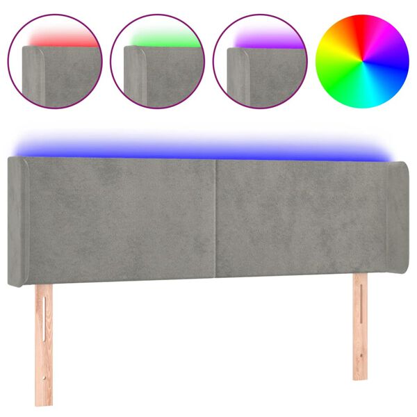 vidaXL T&ecirc;te de lit &agrave; LED Gris clair 147x16x78/88 cm Velours