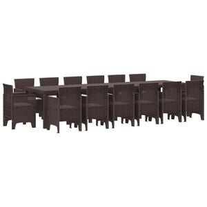 vidaXL Ensemble de salle &agrave; manger pour jardin 15 pc Marron Rattan Polt