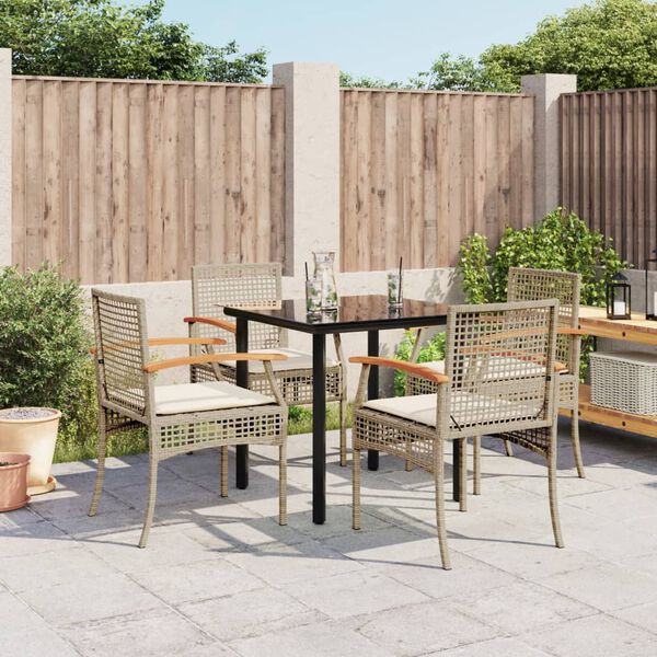 vidaXL Ensemble &agrave; manger de jardin avec coussins 5pcs Beige poly rotin