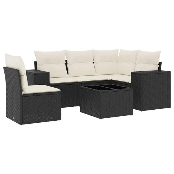 vidaXL Salon de jardin 6 pcs avec coussins noir r&eacute;sine tress&eacute;e