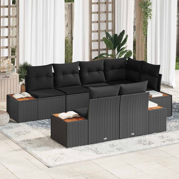 vidaXL Ensemble de canap&eacute; de jardin avec coussin 7 pcs Noir Polyrotin