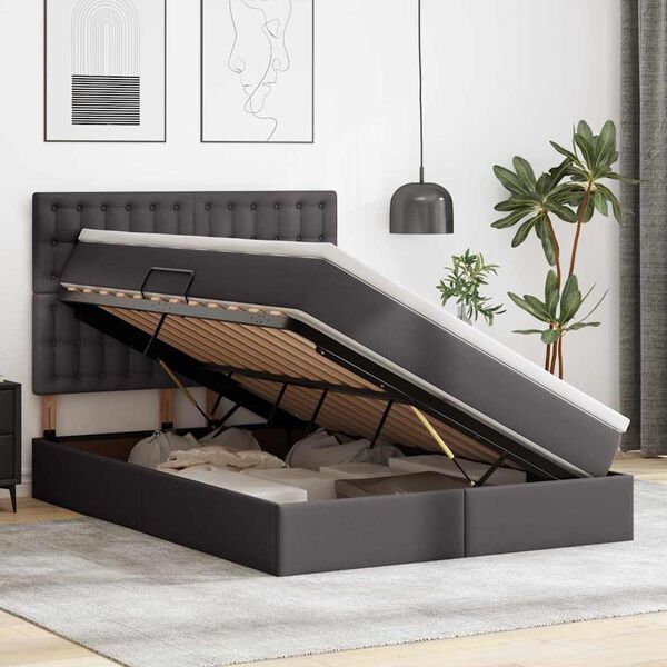 vidaXL Lit avec rangement et LED Gris 140 x 190 cm Cuir synth&eacute;tique