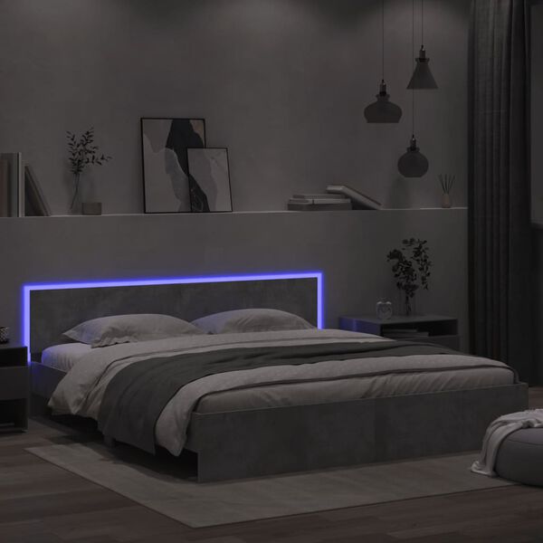 vidaXL Cadre de lit avec LED sans matelas gris b&eacute;ton 180x200 cm