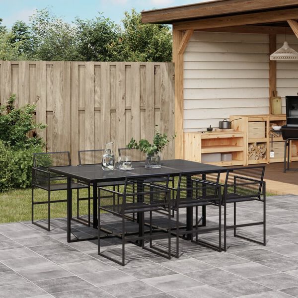 vidaXL Ensemble &agrave; manger de jardin 7 pcs Noir R&eacute;sine tress&eacute;e