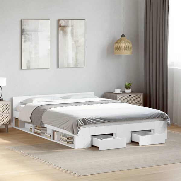 vidaXL Cadre de lit avec tiroirs sans matelas blanc 120x190 cm