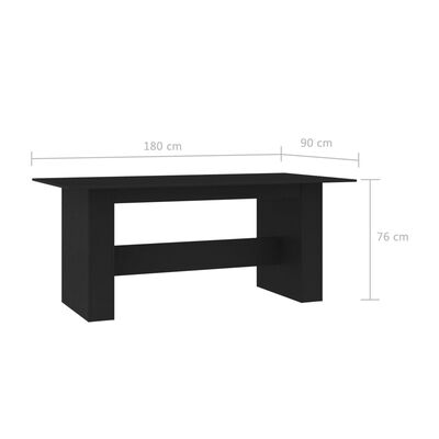 vidaXL Table à manger Noir 180x90x76 cm Bois d’ingénierie