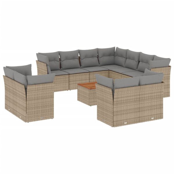 vidaXL Salon de jardin et coussins 12 pcs m&eacute;lange beige r&eacute;sine tress&eacute;e