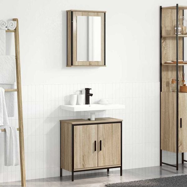 vidaXL Ensemble de mobilier de salle de bain avec &eacute;tag&egrave;re 2 pcs Marron