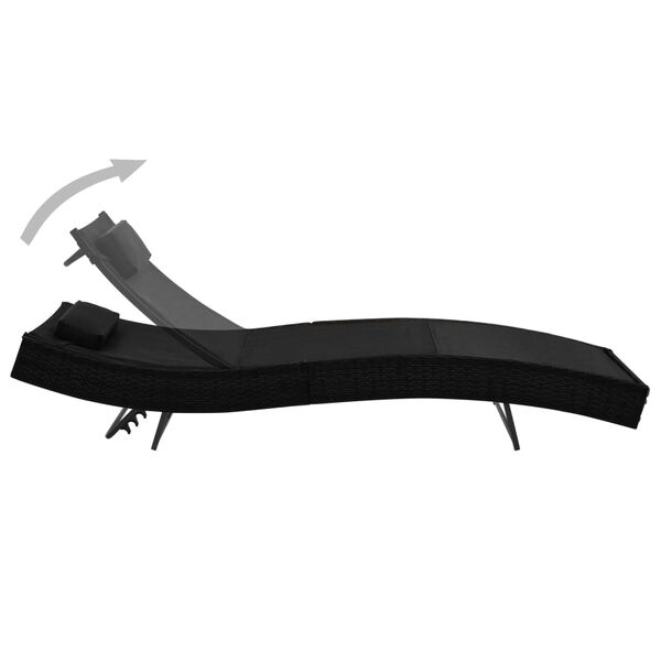 vidaXL Chaise longue avec oreiller R&eacute;sine tress&eacute;e Noir