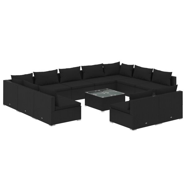 vidaXL Salon de jardin 12 pcs avec coussins Noir Résine tressée