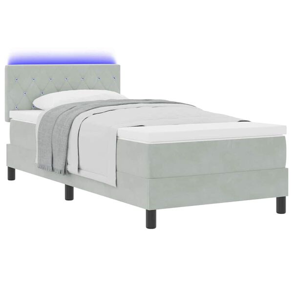vidaXL Lit à ressort LED avec matelas Gris clair 100 x 200 cm Velours