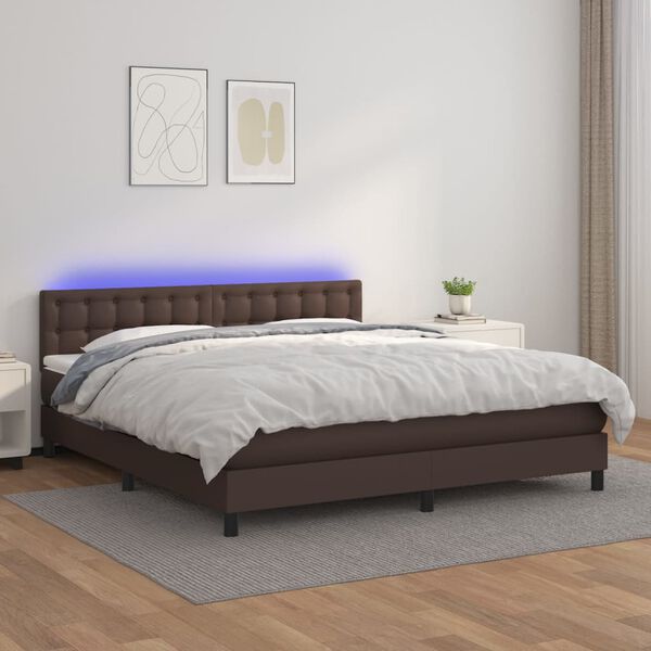 vidaXL Sommier &agrave; lattes de lit avec matelas et LED Marron 180x200cm
