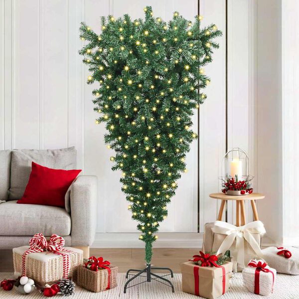 vidaXL Sapin de No&euml;l artificiel pr&eacute;-&eacute;clair&eacute; &agrave; l'envers Vert 180 cm PVC