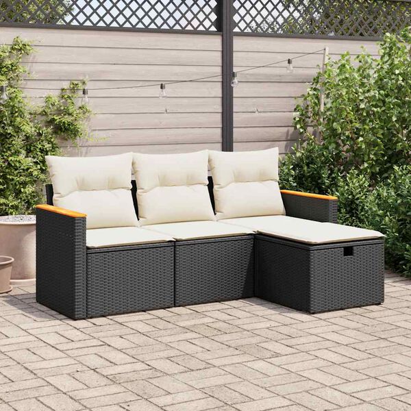 vidaXL Salon de jardin 4 pcs avec coussins noir r&eacute;sine tress&eacute;e