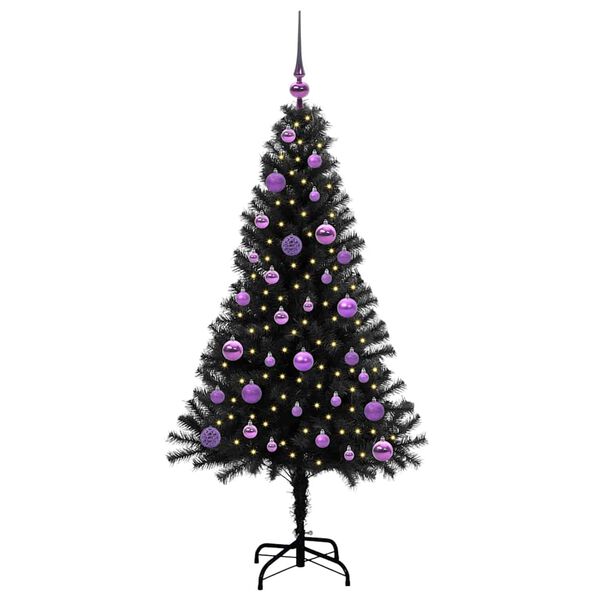 vidaXL Sapin de Noël avec 150 LED avec support Noir 150 cm PVC