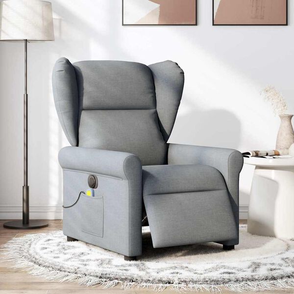 vidaXL Fauteuil de massage inclinable &eacute;lectrique gris clair tissu