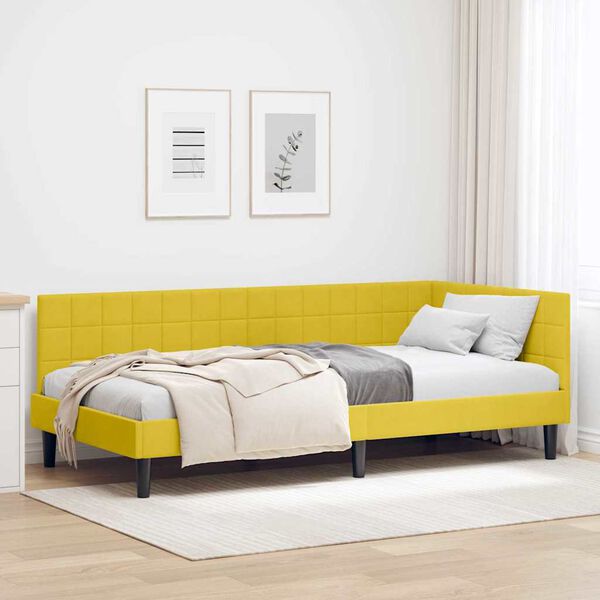 vidaXL Cadre de lit d'angle avec tête de lit Jaune 90 x 200 cm Velours