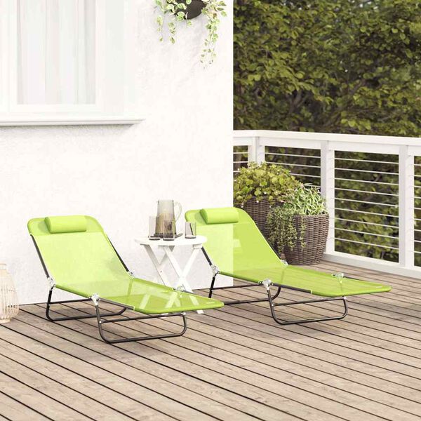 vidaXL Chaise longue pliante 2 pcs Vert 182 x 55 x 85,5 cm Textil&egrave;ne