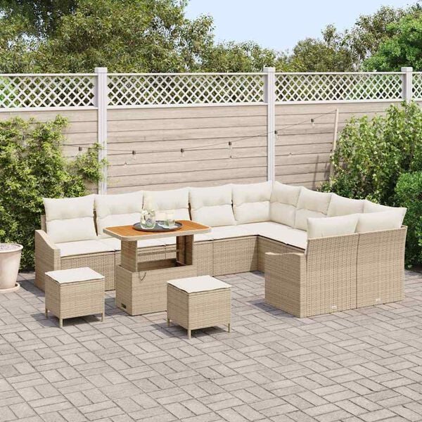 vidaXL Ensemble de canapé de jardin 12 pcs Beige Poly rotin