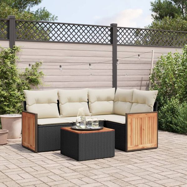 vidaXL Salon de jardin 5 pcs avec coussins noir r&eacute;sine tress&eacute;e