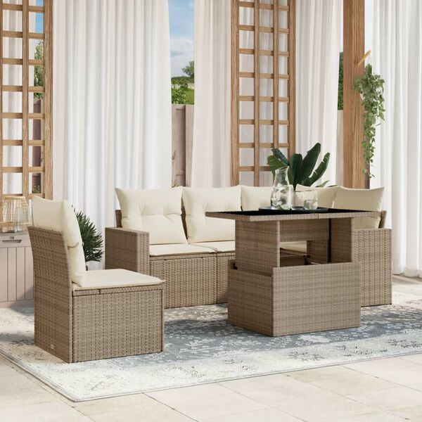 vidaXL Salon de jardin avec coussins 6 pcs beige r&eacute;sine tress&eacute;e