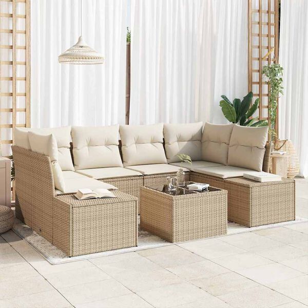vidaXL Ensemble de canapé de jardin avec coussin 7 pcs Beige polyrotin