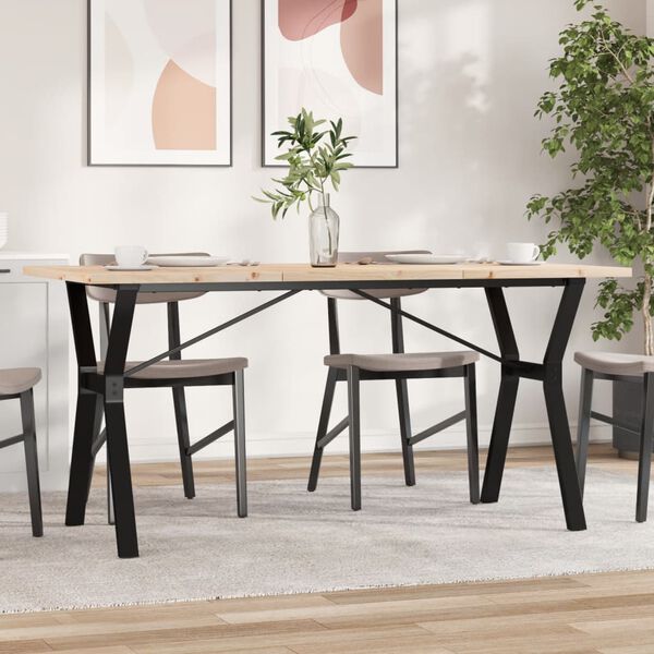 vidaXL Table &agrave; manger cadre en Y 140x80x75,5 cm bois pin massif acier