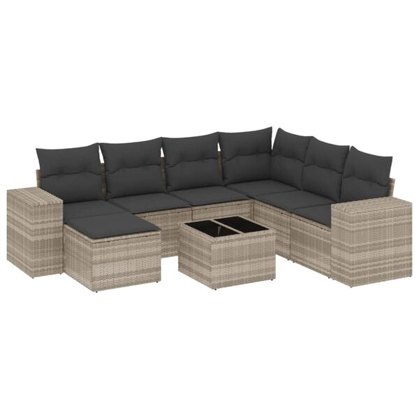vidaXL Salon de jardin 8 pcs avec coussins gris clair r&eacute;sine tress&eacute;e