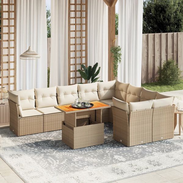 vidaXL Salon de jardin avec coussins 10 pcs beige r&eacute;sine tress&eacute;e