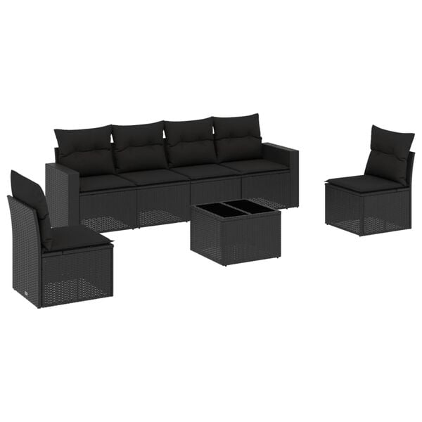 vidaXL Salon de jardin 7 pcs avec coussins noir r&eacute;sine tress&eacute;e