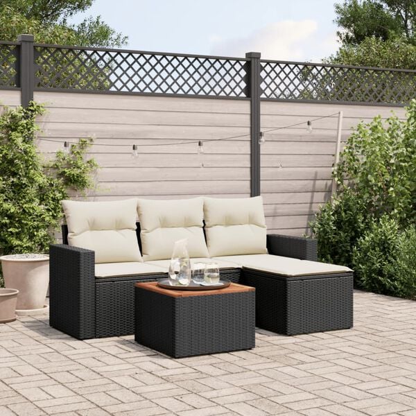 vidaXL Salon de jardin 5 pcs avec coussins noir r&eacute;sine tress&eacute;e