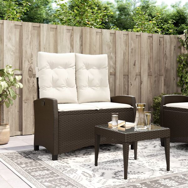 vidaXL Banc inclinable de jardin avec coussins marron r&eacute;sine tress&eacute;e