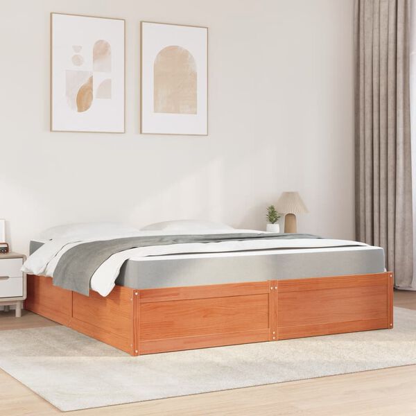 vidaXL Lit avec matelas cire marron 180x200 cm bois massif de pin
