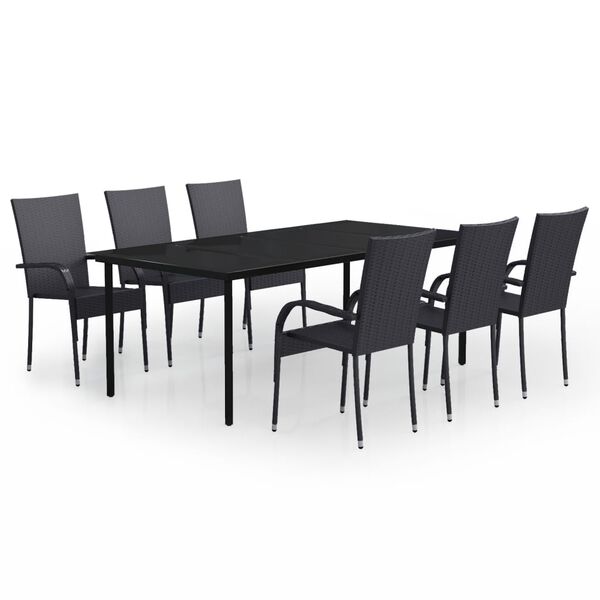 vidaXL Ensemble &agrave; manger de jardin 7 pcs Noir