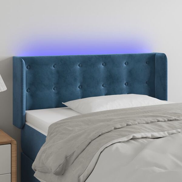 vidaXL T&ecirc;te de lit &agrave; LED Bleu fonc&eacute; 93x16x78/88 cm Velours