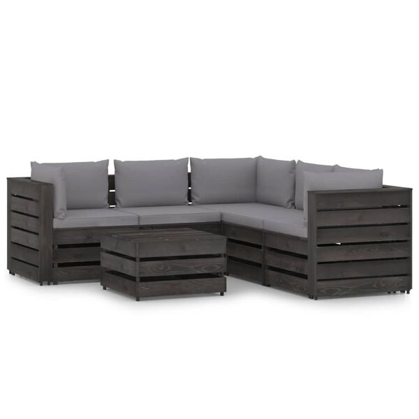 vidaXL Salon de jardin 6 pcs avec coussins Bois impr&eacute;gn&eacute; de gris