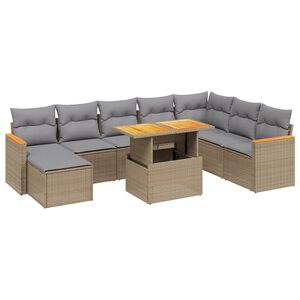 vidaXL Salon de jardin avec coussins 9 pcs beige r&eacute;sine tress&eacute;e