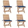 vidaXL Chaises pliantes avec coussins, 4 pi&egrave;ces, en teck massif