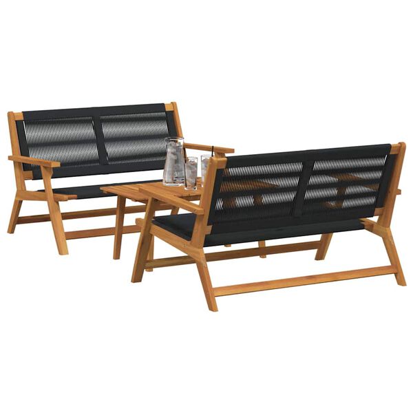 vidaXL Chaises de jardin avec table 3 pcs Noir Bois d'acacia massif