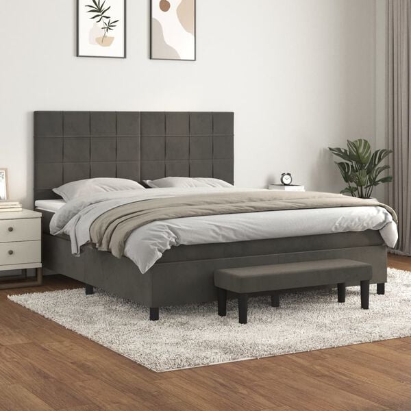 vidaXL Sommier &agrave; lattes de lit et matelas Gris fonc&eacute; 160x200cm Velours