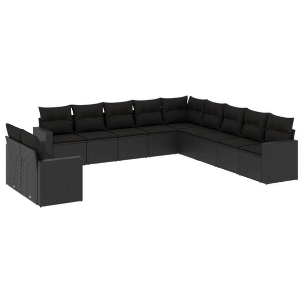vidaXL Salon de jardin 11 pcs avec coussins noir r&eacute;sine tress&eacute;e