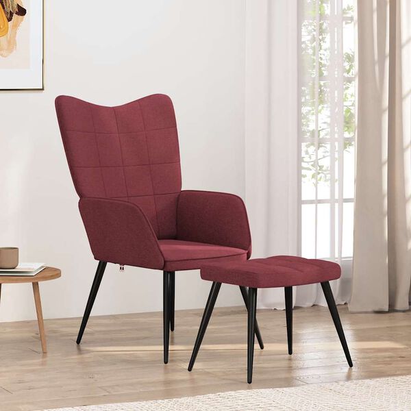 vidaXL Chaise de relaxation avec tabouret Rouge bordeaux Tissu