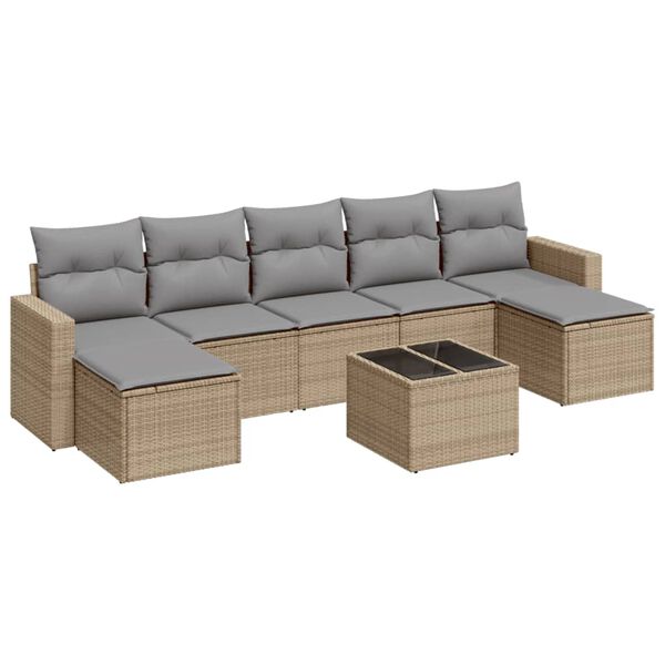 vidaXL Salon de jardin avec coussins 8 pcs beige r&eacute;sine tress&eacute;e