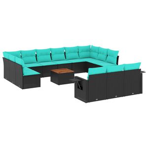 vidaXL Ensemble de canap&eacute; de jardin 14 pcs avec coussins noir r&eacute;sine tress&eacute;e