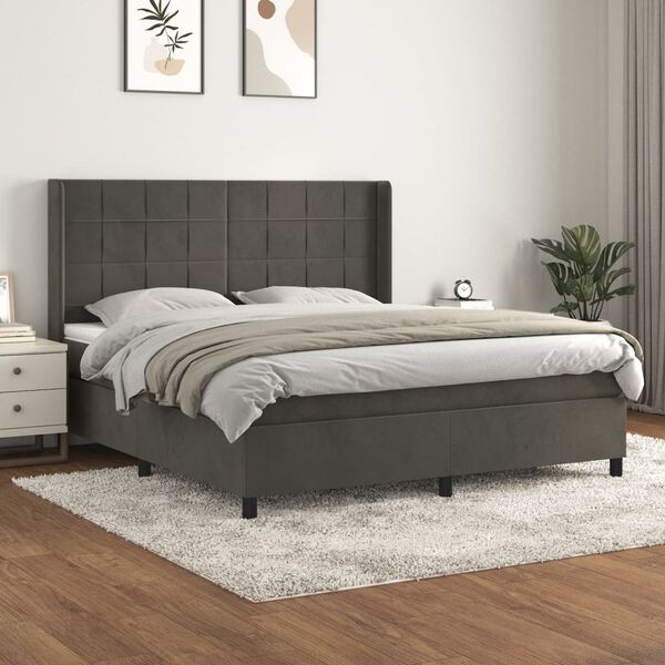 vidaXL Sommier &agrave; lattes de lit et matelas Gris fonc&eacute; 160x200cm Velours