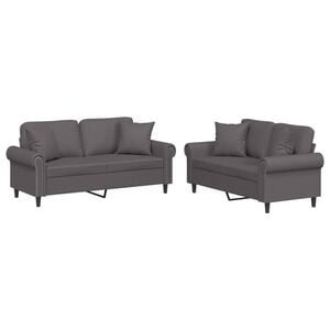 vidaXL Ensemble de canap&eacute;s 2 pcs avec coussins gris similicuir