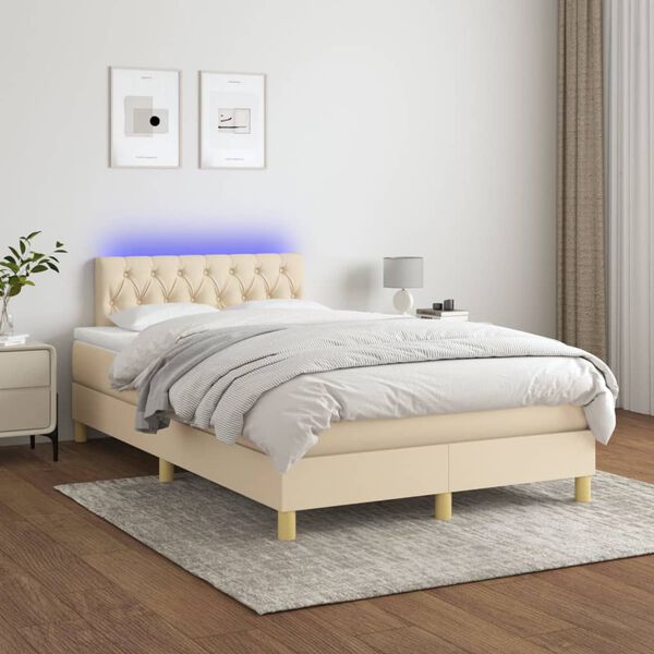 vidaXL Sommier &agrave; lattes de lit avec matelas LED Cr&egrave;me 120x200 cm Tissu