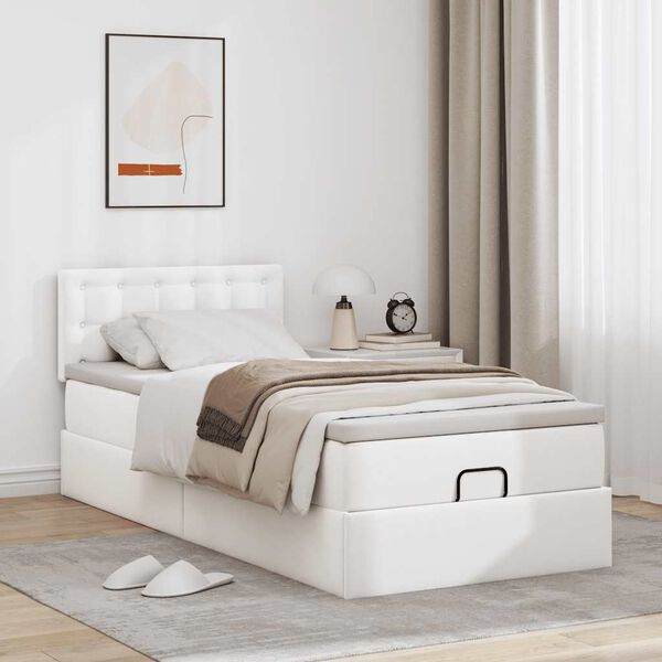 vidaXL Cadre de lit ottoman et matelas blanc pur 100x200cm similicuir