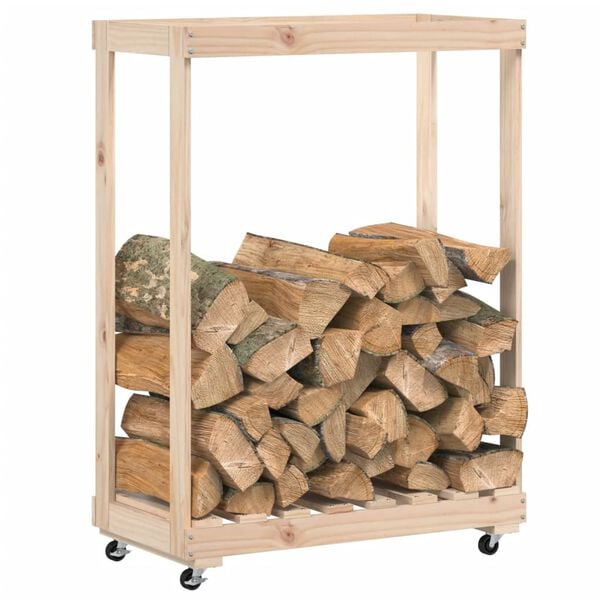 vidaXL Porte-b&ucirc;ches avec roulettes 76,5x40x108 cm bois massif de pin